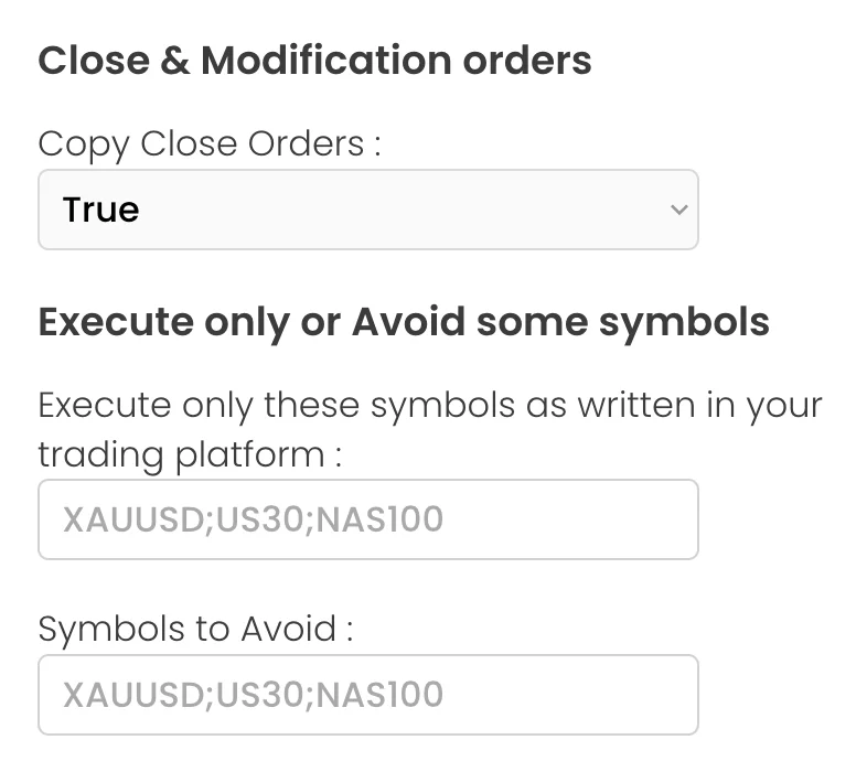 Close and modification Orders